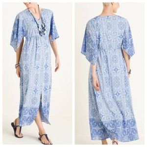 Chico's Medallion Print Blue White Maxi Dress, Chico's Size 0 / Small